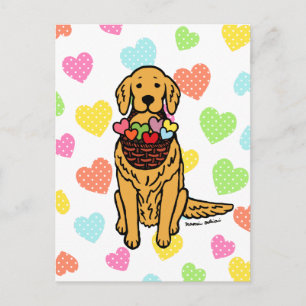 Golden Retriever Cartoon Hearts Postcard
