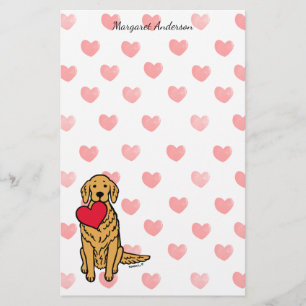 Golden Retriever Cartoon Hearts Stationery