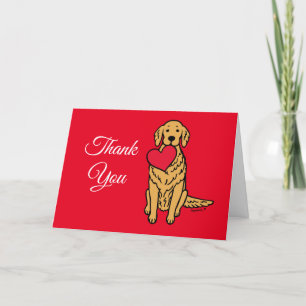 Golden Retriever Cartoon Red Heart Letterpress Thank You Card