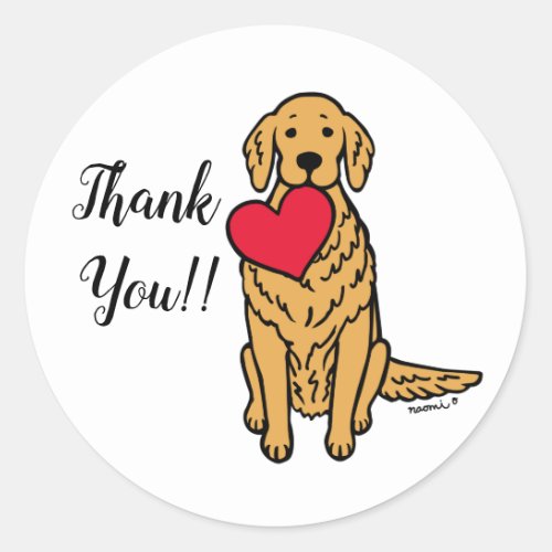 Golden Retriever Cartoon Red Heart Thank You Classic Round Sticker