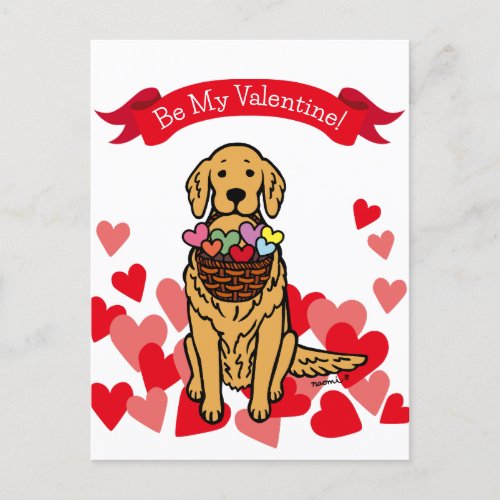 Golden Retriever Cartoon Valentines Day Holiday Postcard