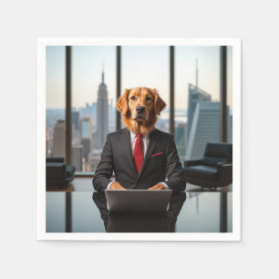 Golden Retriever CEO In a Modern High-rise Office Napkins