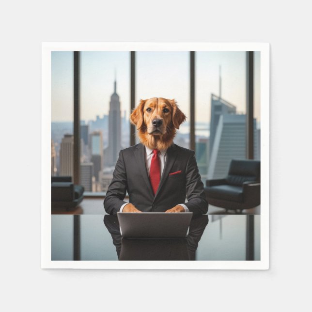 Golden Retriever CEO In a Modern High-rise Office Napkins (Front)