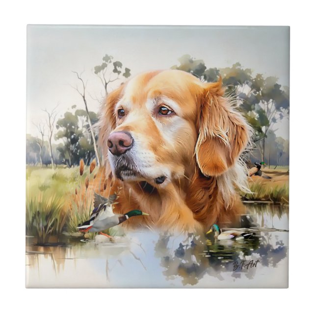Golden Retriever Ceramic Tile (Front)