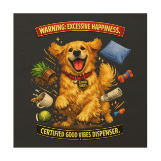 Golden Retriever Chaos Mode Activated Wood Wall Art