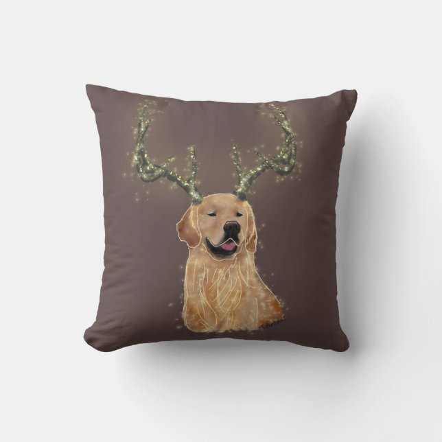 Golden Retriever Christmas Antler Deer Pillow (Front)