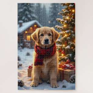 Golden Retriever Christmas Art Jigsaw Puzzle