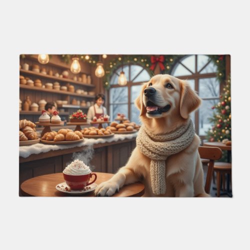 Golden Retriever Christmas Bakery Café Art Doormat