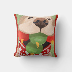 Golden Retriever Christmas Balls Mouth Funny Throw Pillow