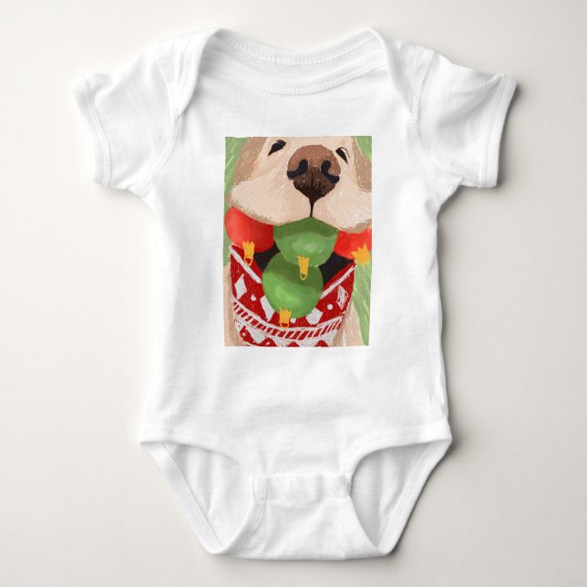 Golden Retriever Christmas Balls Mouth Hilarious Baby Bodysuit (Front)