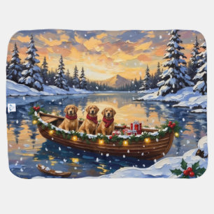 Golden Retriever Christmas Boat Holiday Baby Blanket
