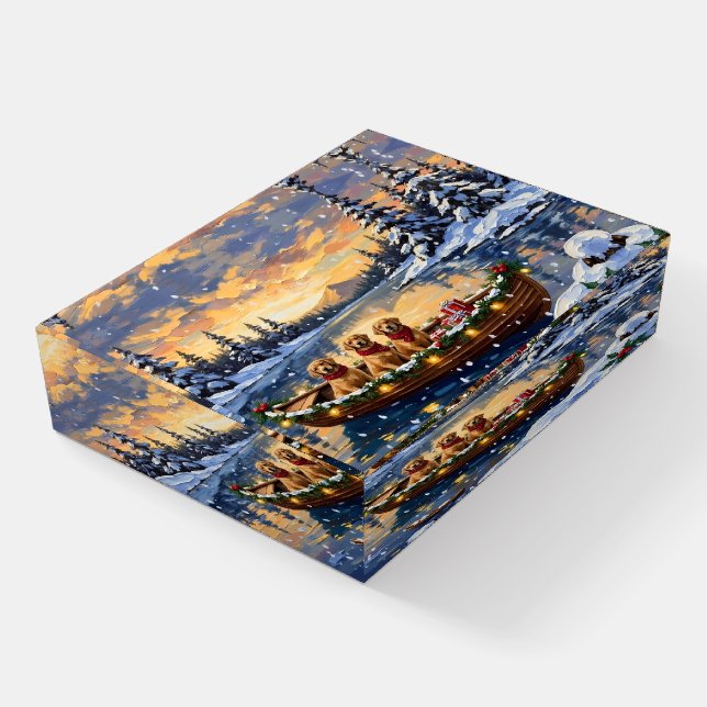 Golden Retriever Christmas Boat Holiday Paperweight (Angled)