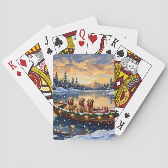 Golden Retriever Christmas Boat Holiday Poker Cards (Back)