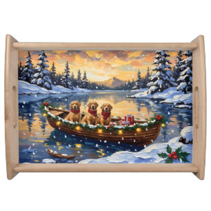 Golden Retriever Christmas Boat Holiday Serving Tray