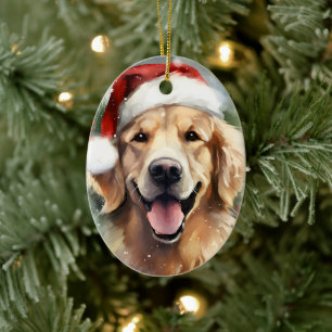 Golden Retriever Christmas brush painting artwork Ceramic Ornament