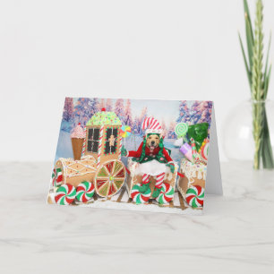 Golden Retriever Christmas Candy Train Holiday Card