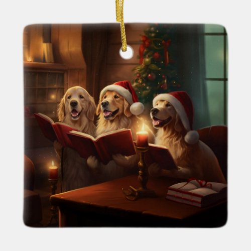 Golden Retriever Christmas Carol Festive Holiday Ceramic Ornament