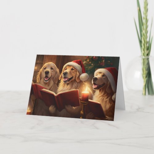 Golden Retriever Christmas Carolers Fun Holiday Card