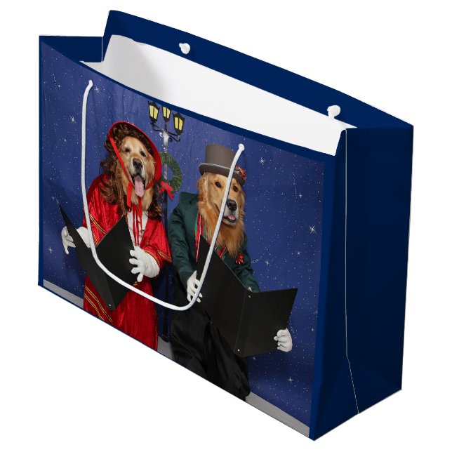 Golden Retriever Christmas Carolers Large Gift Bag (Front Angled)