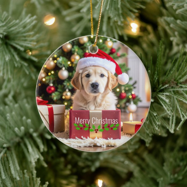 Golden Retriever Christmas Ceramic Ornament (Tree)