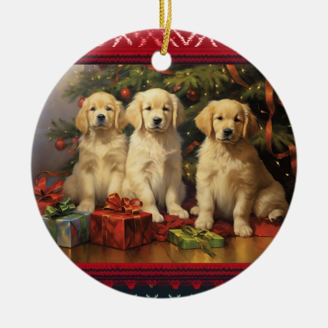 Golden Retriever Christmas Ceramic Ornament (Front)