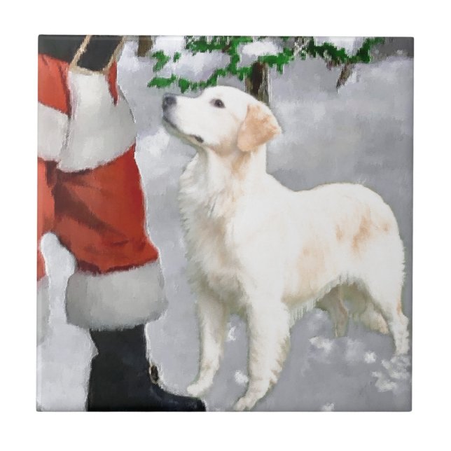 Golden Retriever Christmas Ceramic Tile (Front)