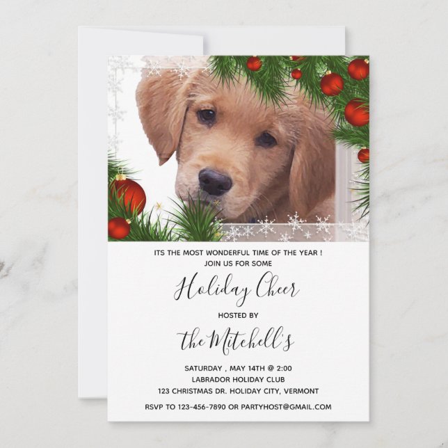 Golden Retriever Christmas- Cute Holiday Dog Puppy Invitation (Front)