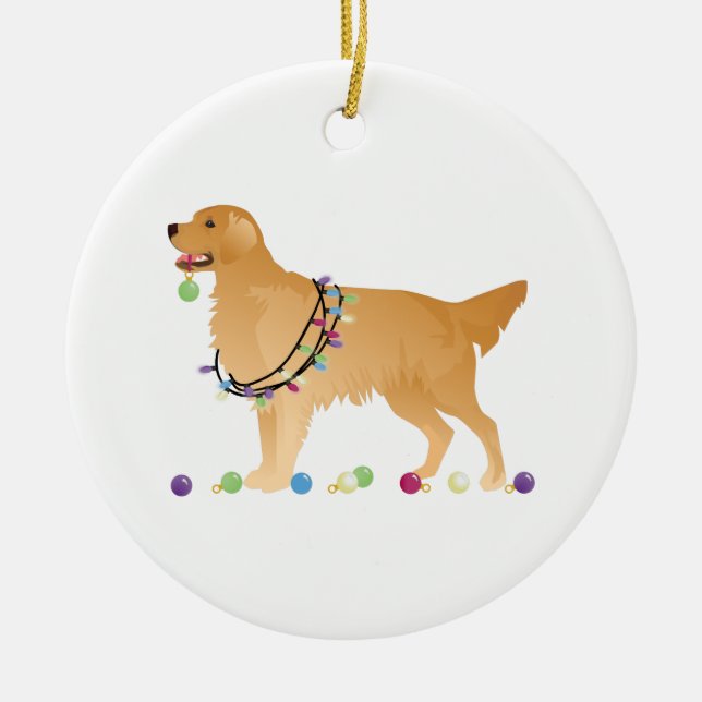 Golden Retriever Christmas Design Ceramic Ornament (Front)