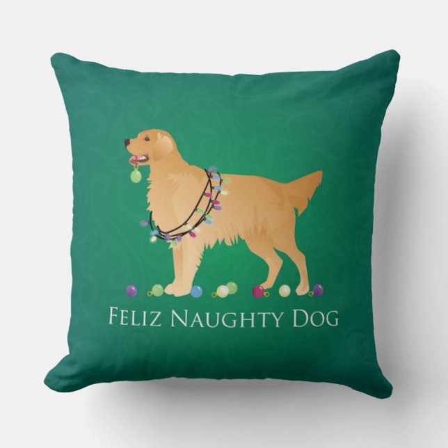 Golden Retriever Christmas Design Throw Pillow (Front)