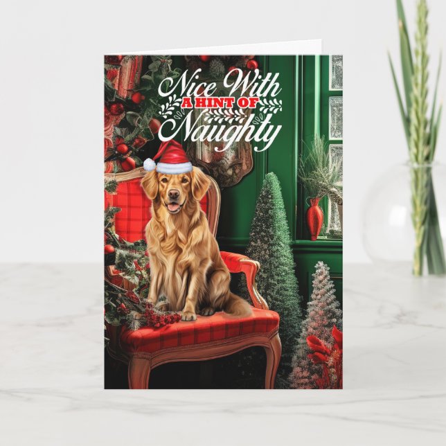 Golden Retriever Christmas Dog Naughty or Nice Holiday Card (Front)