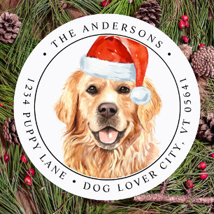Golden Retriever Christmas Dog Return Address Classic Round Sticker