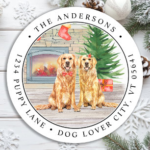 Golden Retriever Christmas Dog Return Address Classic Round Sticker