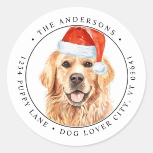 Golden Retriever Christmas Dog Return Address Classic Round Sticker
