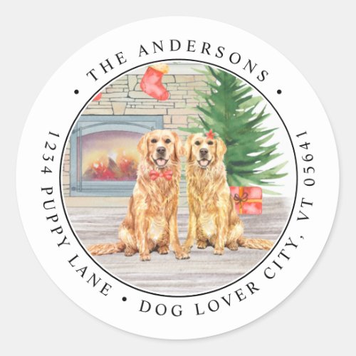Golden Retriever Christmas Dog Return Address Classic Round Sticker