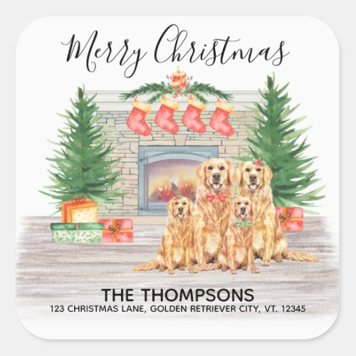 Golden Retriever Christmas Dog Return Address Square Sticker