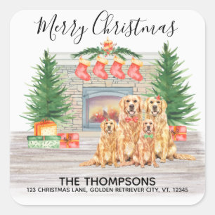 Golden Retriever Christmas Dog Return Address Square Sticker