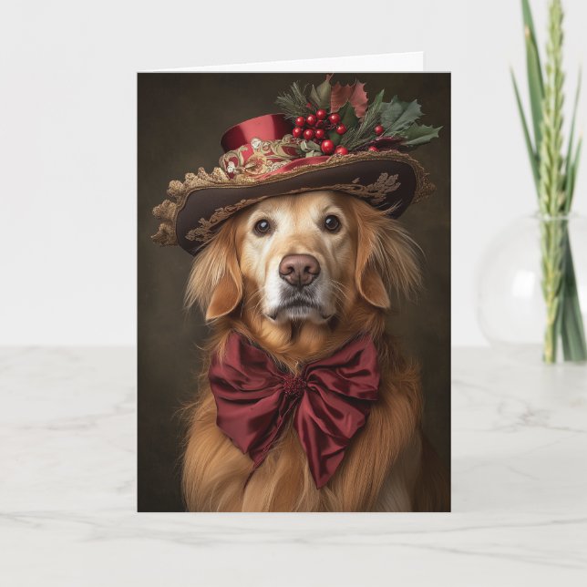 Golden Retriever Christmas Elegant Victorian Dog Holiday Card (Front)