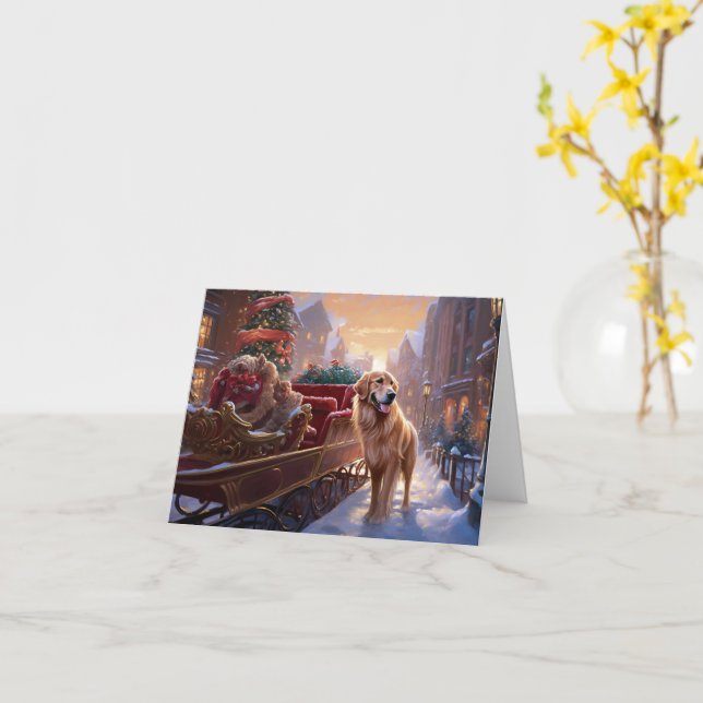 Golden Retriever Christmas Festive Season  Card (Yellow Flower)