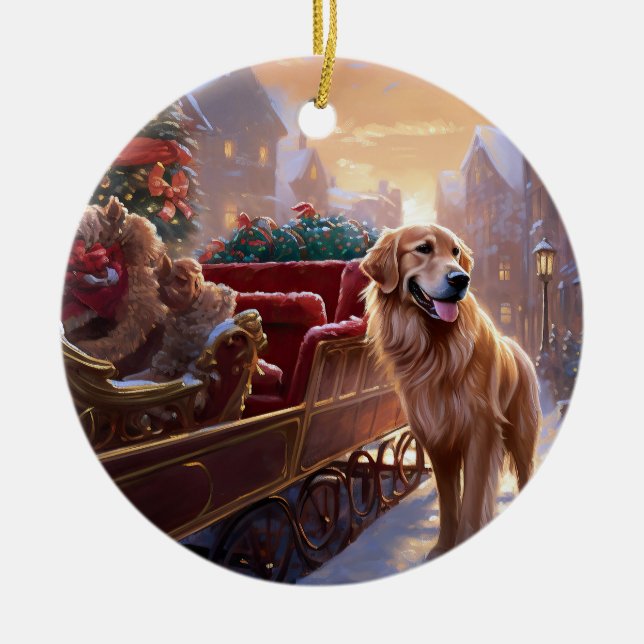 Golden Retriever Christmas Festive Season  Ceramic Ornament (Front)