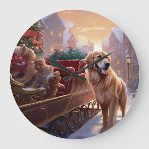 Golden Retriever Christmas Festive Season Large Clock