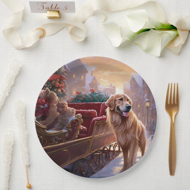 Golden Retriever Christmas Festive Season  Paper Plates (Wedding)
