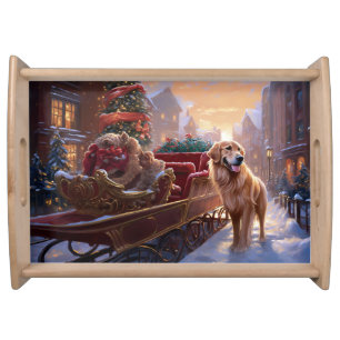 Golden Retriever Christmas Festive Season  Serving Tray