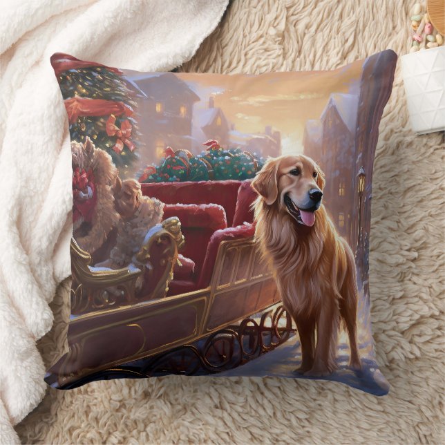 Golden Retriever Christmas Festive Season  Throw Pillow (Blanket)