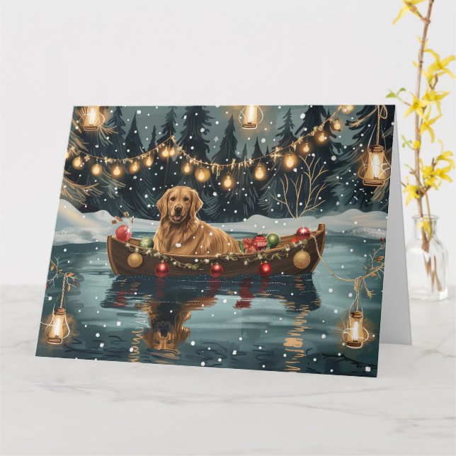 Golden Retriever Christmas Festive Voyage  Card (Yellow Flower)