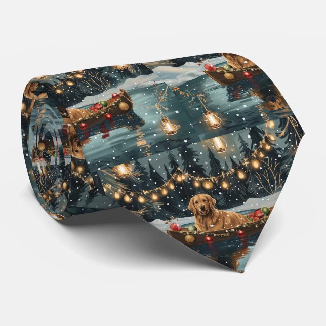 Golden Retriever Christmas Festive Voyage  Neck Tie (Rolled)