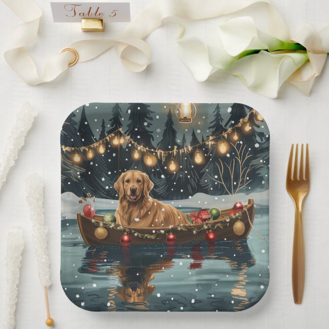 Golden Retriever Christmas Festive Voyage  Paper Plates (Wedding)