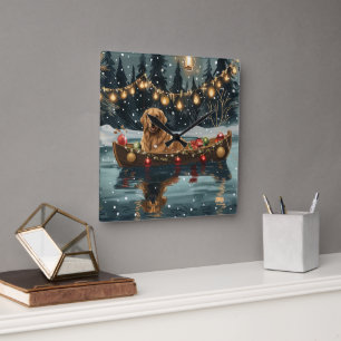 Golden Retriever Christmas Festive Voyage Square Wall Clock