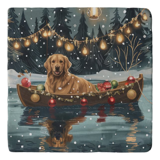 Golden Retriever Christmas Festive Voyage  Trivet (Front)