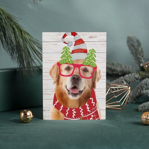 Golden Retriever Christmas Glasses Hat Scarf Funny Holiday Card