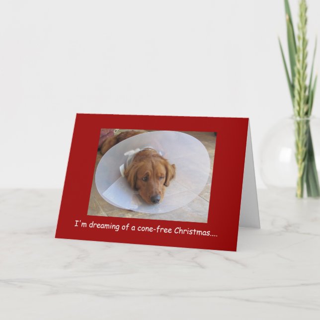 Golden Retriever Christmas Greeting Card, Cone Holiday Card (Front)